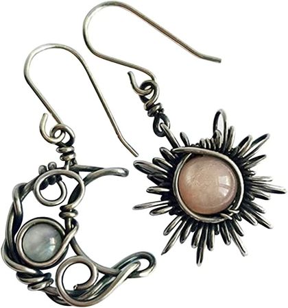 Amazon.com: Boho Opal Sun and Moon Drop Dangle Earrings Moonstone Natural Stone Hook Bohemian for Women Girls Asymmetrical Antiqued Silver Celestial Jewelry-A: Clothing, Shoes & Jewelry
