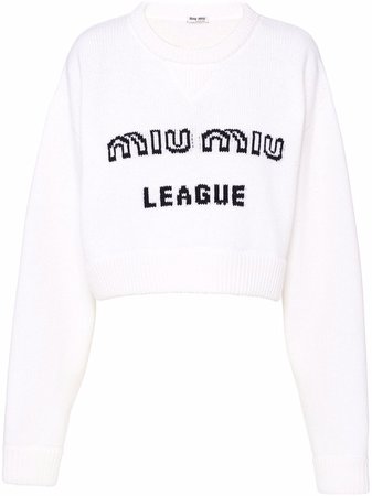 Shop Miu Miu logo-intarsia cashmere jumper with Express Delivery - FARFETCH