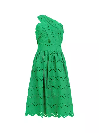 Appelona Broderie Anglaise One Shoulder Dress Poise Green | French Connection US