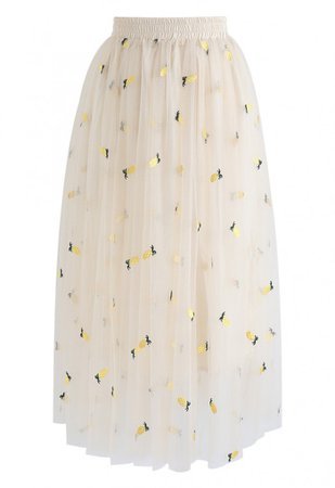 Cuteness Overload Pineapple Embroidered Mesh Skirt - Skirt - BOTTOMS - Retro, Indie and Unique Fashion