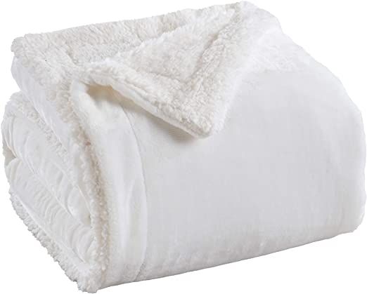 Great Bay Home Sherpa Fleece and Velvet Plush King Throw Blanket White | Thick Blanket for Fall and Winter | Cozy, Soft, and Warm Fleece Throw Blanket | Cielo Collection : Home & Kitchen
