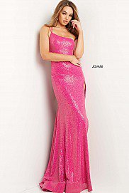 Jovani 09105 | Fuchsia Sequin One Shoulder prom Dress