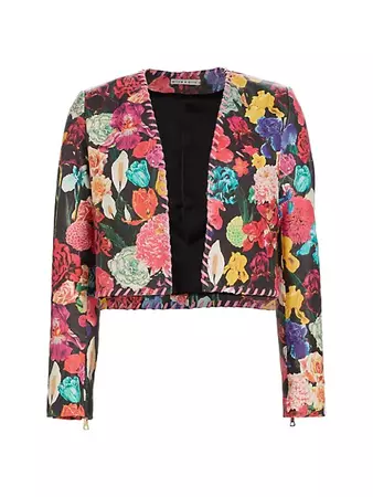Shop Alice + Olivia Zeta Floral Leather Crop Jacket | Saks Fifth Avenue