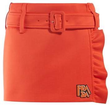 Belted Ruffle Trimmed Mini Skirt - Womens - Orange