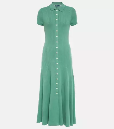 Ribbed Knit Wool Maxi Dress in Green - Polo Ralph Lauren | Mytheresa
