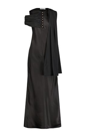 Shawl-Detailed Satin Maxi Dress By Marina Moscone | Moda Operandi