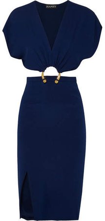 Haney - Kerr Embellished Cutout Silk-blend Crepe Dress - Navy
