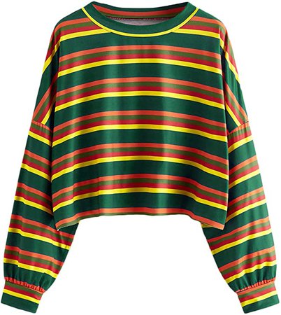 SweatyRocks Women's Casual Long Sleeve Striped Cropped T-Shirt Casual Crop Tee Top at Amazon Women’s Clothing store