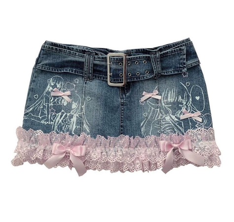pink lace denim mini skirt