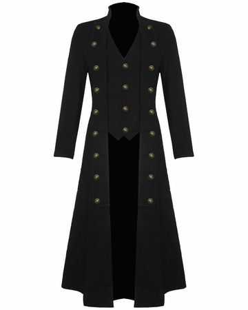 Black Steampunk Military Trench Coat Long Jacket Gothic | Kilt and Jacks