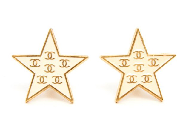 Chanel BEIGE CC STARS Earrings Metal Beige,Golden ref.130694 - Joli Closet