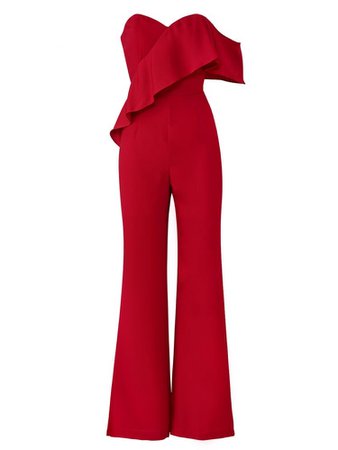 red strapless pantsuit