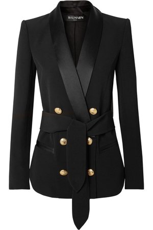 Balmain | Belted double-breasted crepe blazer | NET-A-PORTER.COM