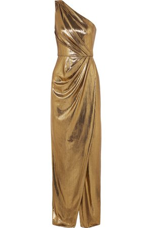 Marchesa Notte | One-shoulder draped lamé gown | NET-A-PORTER.COM