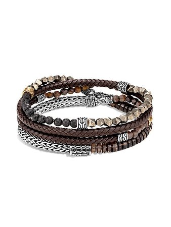 Shop John Hardy Chain Collection 18K Yellow Gold, Sterling Silver, Multi-Stone & Leather Wrap Bracelet | Saks Fifth Avenue
