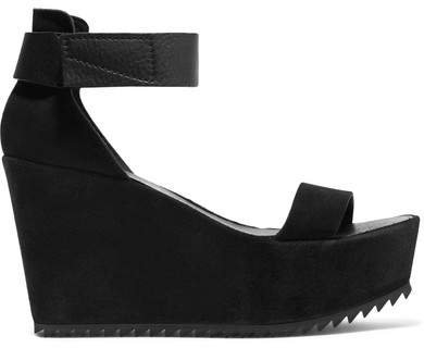 Fania Suede And Textured-leather Wedge Sandals - Black