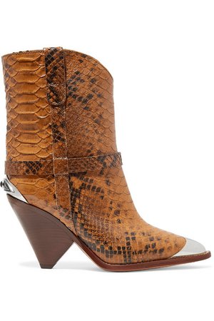 Isabel Marant | Lamsy embellished snake-effect leather ankle boots | NET-A-PORTER.COM