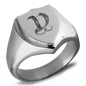 Shield Crest Ring With Initial V