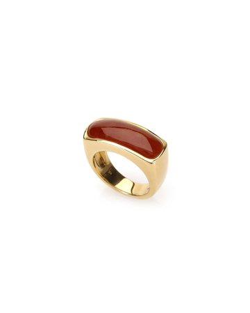 David C.A. Lin 18k Yellow Gold Red Jadeite Saddle Ring