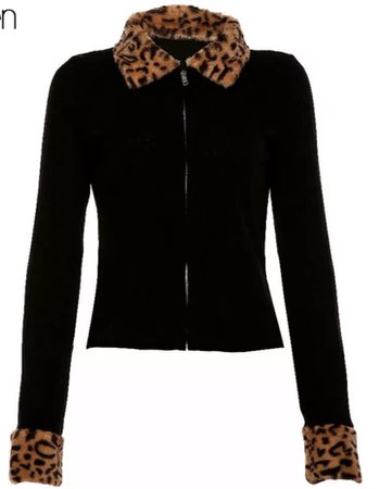 fur contrast cheetah sweater