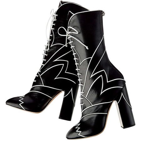black and white patterned heeled boots