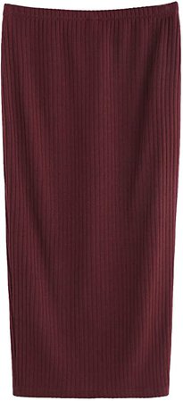 SheIn Women's Basic Plain Stretchy Ribbed Knit Split Full Length Skirt at Amazon Women’s Clothing store