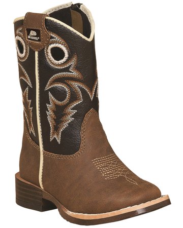 Double Barrel Toddler Boys' Brown Trace Zipper Cowboy Boots - Square Toe | Boot Barn