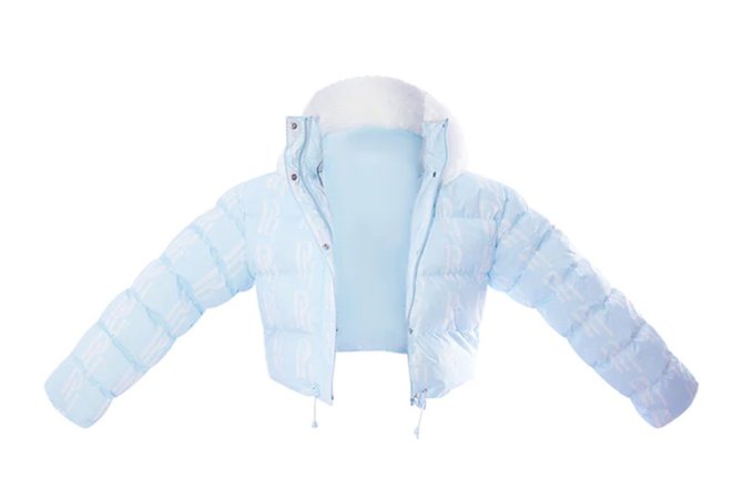 PRETTYLITTLETHING Plus Ski Pastel Blue Faux Fur Hooded Cropped Puffer Coat