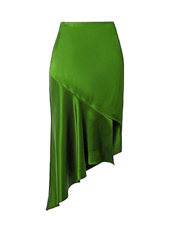 Green Satin Asymmetrical Skirt