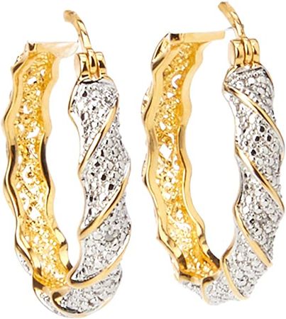 Amazon.com: 18k Yellow Gold Plated Bronze Diamond Accent Two Tone Twisted Hoop Earrings : Clothing, Shoes & Jewelry