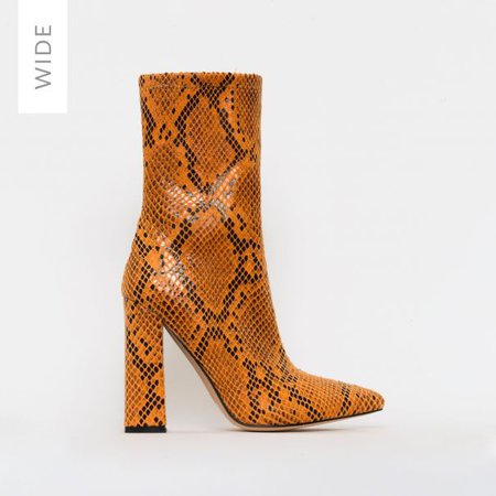 Gwen Wide Fit Orange Snake Print Block Heel Ankle Boots