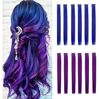 Amazon.com : Colored Hair Extensions, 10 Pcs Purple Hair Extensions 22 Inch Party Highlights Rainbow Clip in Synthetic Hairpiece for Women Kids Girls Halloween Christmas Cosplay (10Pcs, Purple) : Beauty & Personal Care