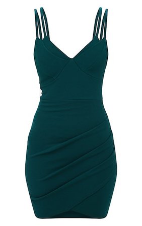 Emerald Green Double Strap Wrap Skirt Bodycon Dress | PrettyLittleThing