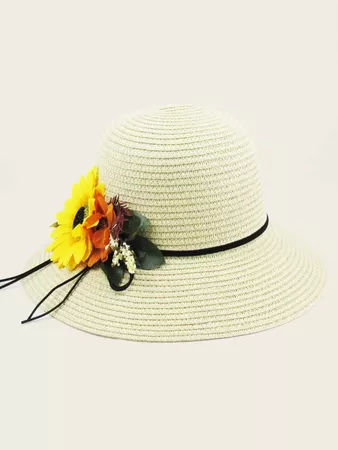 Flower Decor Straw Hat | SHEIN USA