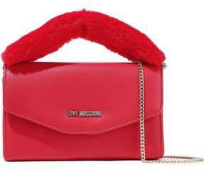 Faux Fur-trimmed Embellished Faux Leather Clutch