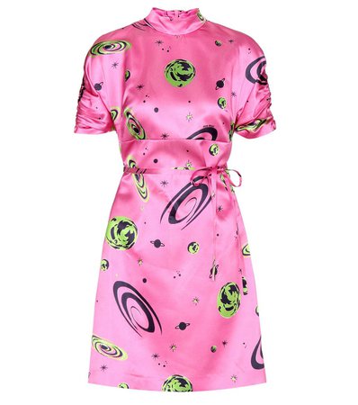 Planet-print Duchess-silk Dress In Pink Print | Miu Miu