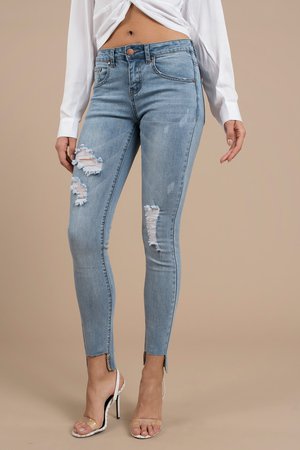 Blue Jeans - Tight Mid Rise Jeans - Blue Light Wash Jeans - $34 | Tobi US