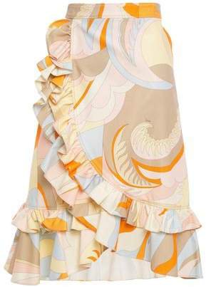 Ruffled Printed Cotton-blend Pique Wrap Skirt