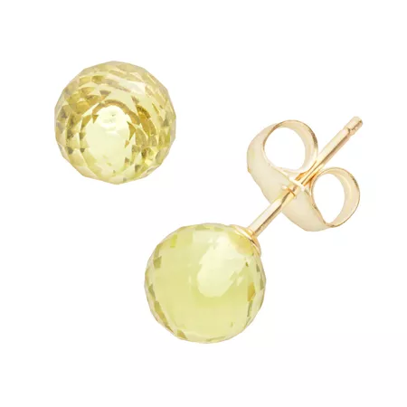 14k Gold Lemon Quartz Ball Stud Earrings