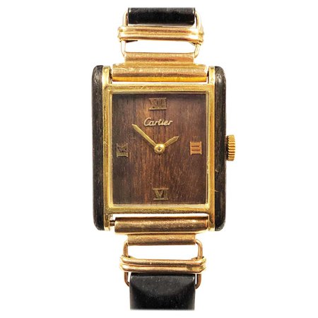 Cartier 1970 Wood Case and Dial Wrist Watch on a Solid Gold and Wood Bracelet For Sale at 1stDibs