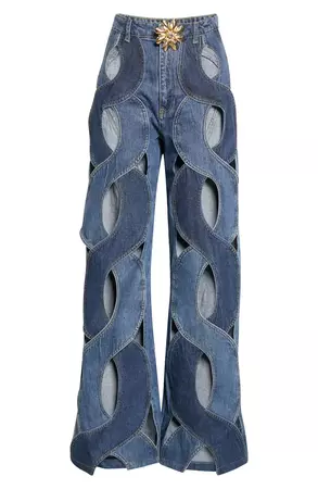 Area Mussel Flower Rope Cutout Wide Leg Jeans | Nordstrom