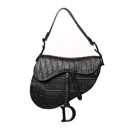 DIOR Calfskin Embossed Oblique Saddle Bag Black 1114282 | FASHIONPHILE