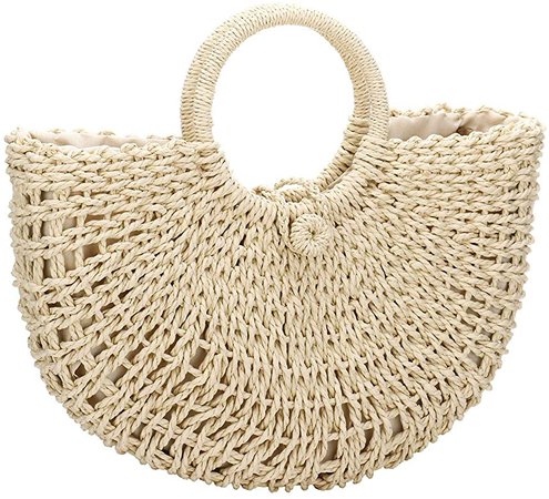 Amazon.com: Straw Bags for Women,Hand-woven Straw Top-handle Bag with Round Ring Handle Summer Beach Rattan Tote Handbag (Off white) : Everything Else