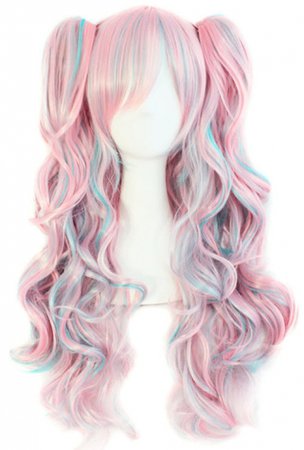 Pink X Blue Long Curls Lolita Wig with 2 Ponytails