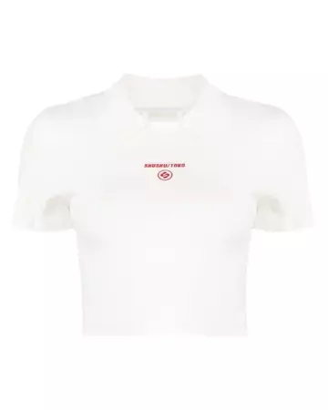 ShuShu/Tong Logo-embroidered Cropped Polo Shirt in White | Lyst