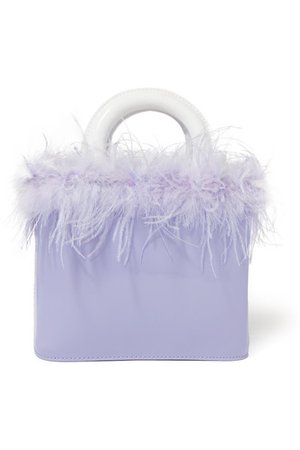 STAUD | Nic feather-trimmed patent-leather tote | NET-A-PORTER.COM