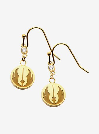 Star Wars Gold IP Jedi Symbol CZ Hook Dangle Earrings
