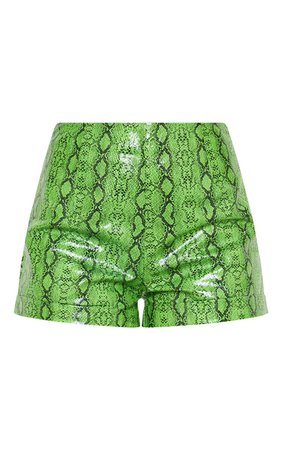 *clipped by @luci-her* Neon Green Snake Pu Shorts | Petite | PrettyLittleThing USA