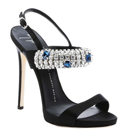 New Giuseppe Zanotti Black Satin Crystal Embellished Slingback Sandals 38 - 8 For Sale at 1stDibs