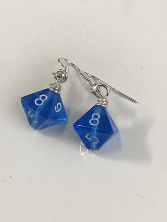 Miniature D8 blue dice earrings | Etsy